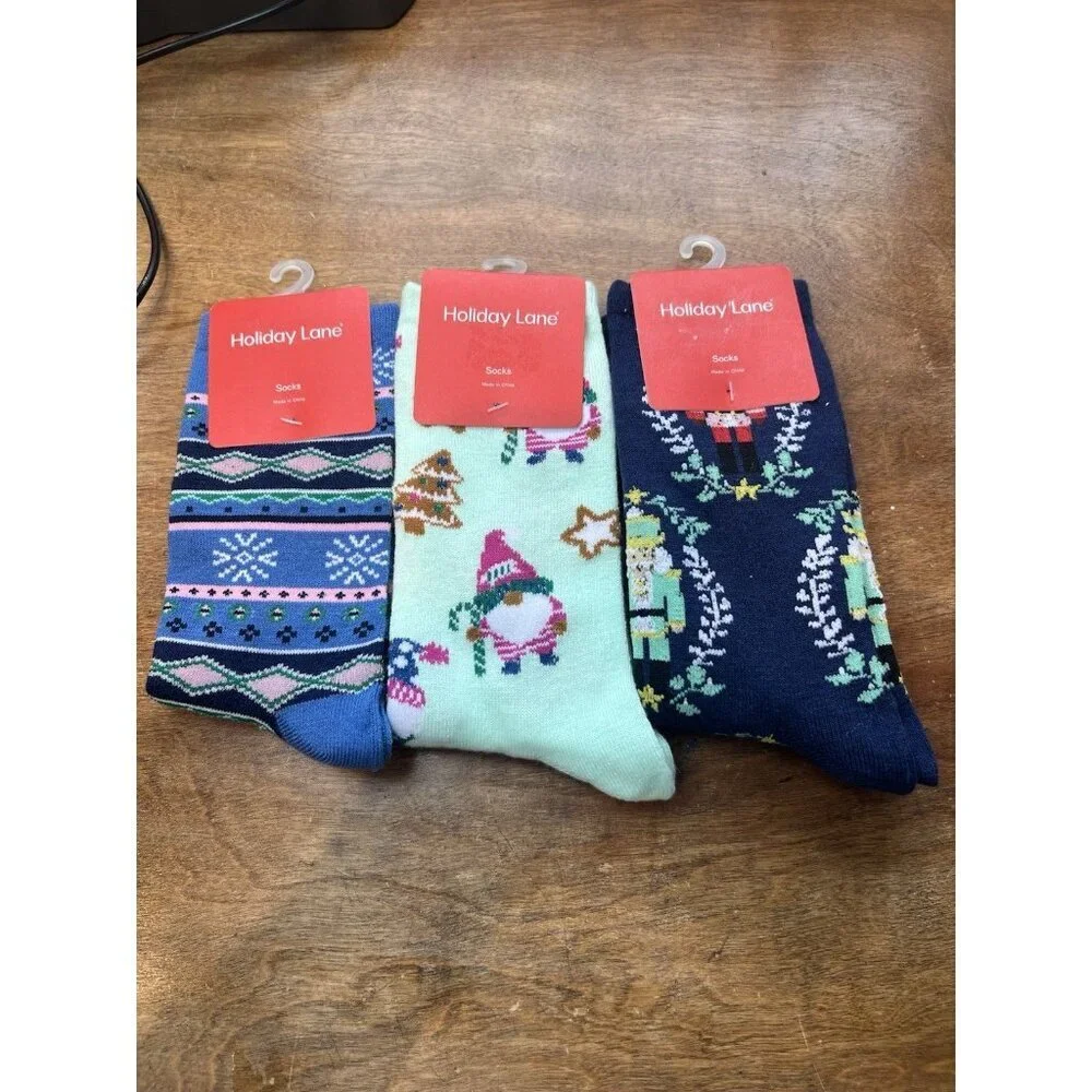 Holiday Lane Christmas Holiday Socks Set Of 3 Macy’s Festive Winter NWT